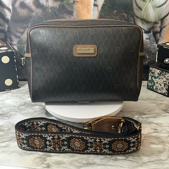 Dior Handbags - Christian Dior Vintage Honeycomb Clutch/Cosmetic Bag With Crossbody Strap.